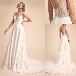 NWT Elegant White Wedding Dress with Sheer Sparkly Back